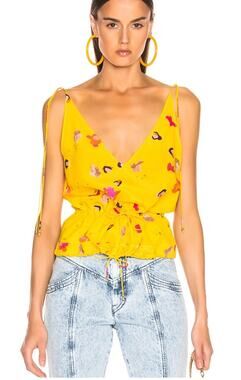 Altuzarra silk yellow floral print drawstring waist peplum sleeveless top size S